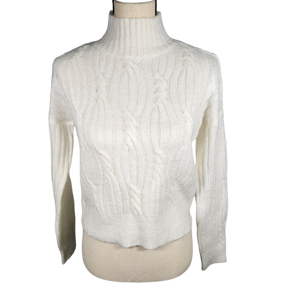 Crave Fame Mid Turtle Neck Cable Knit, Cropped Sweater, Ivory, XS - Picture 1 of 8